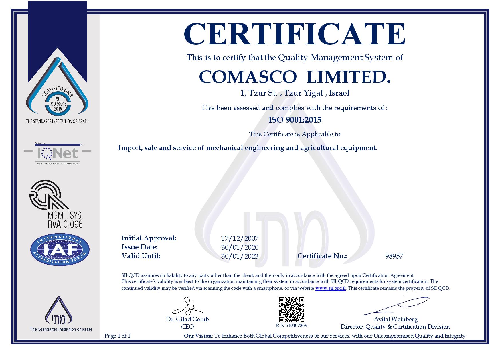 ISO 9001 Quality Management System certification